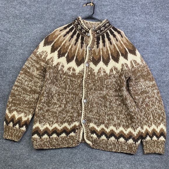 Icelook Other - VTG Icelook Icelandic Wool Handknit Cardigan Sweater Brown Fair Isle Mens Large